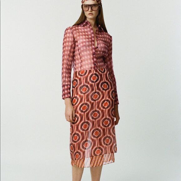 ZARA PRINTED ORGANZA BLOUSE - Picture 5 of 7